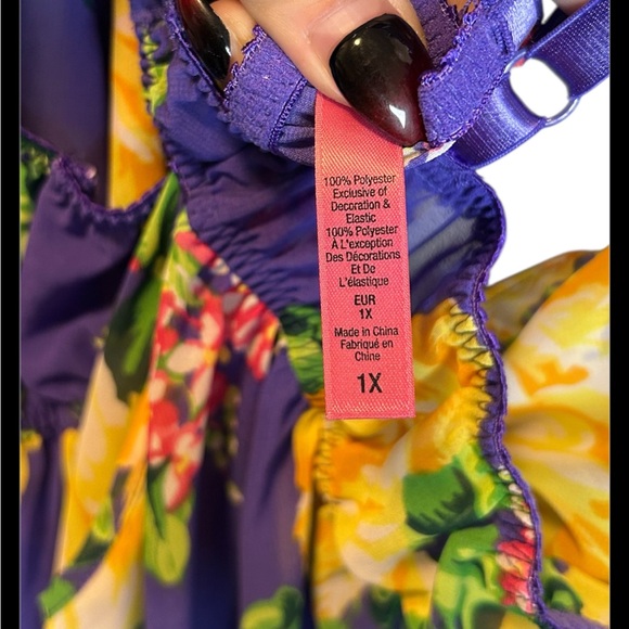 Vintage Betsey Johnson Floral Purple Yellow Babydoll Slip Dress Size 1X - Picture 5 of 5